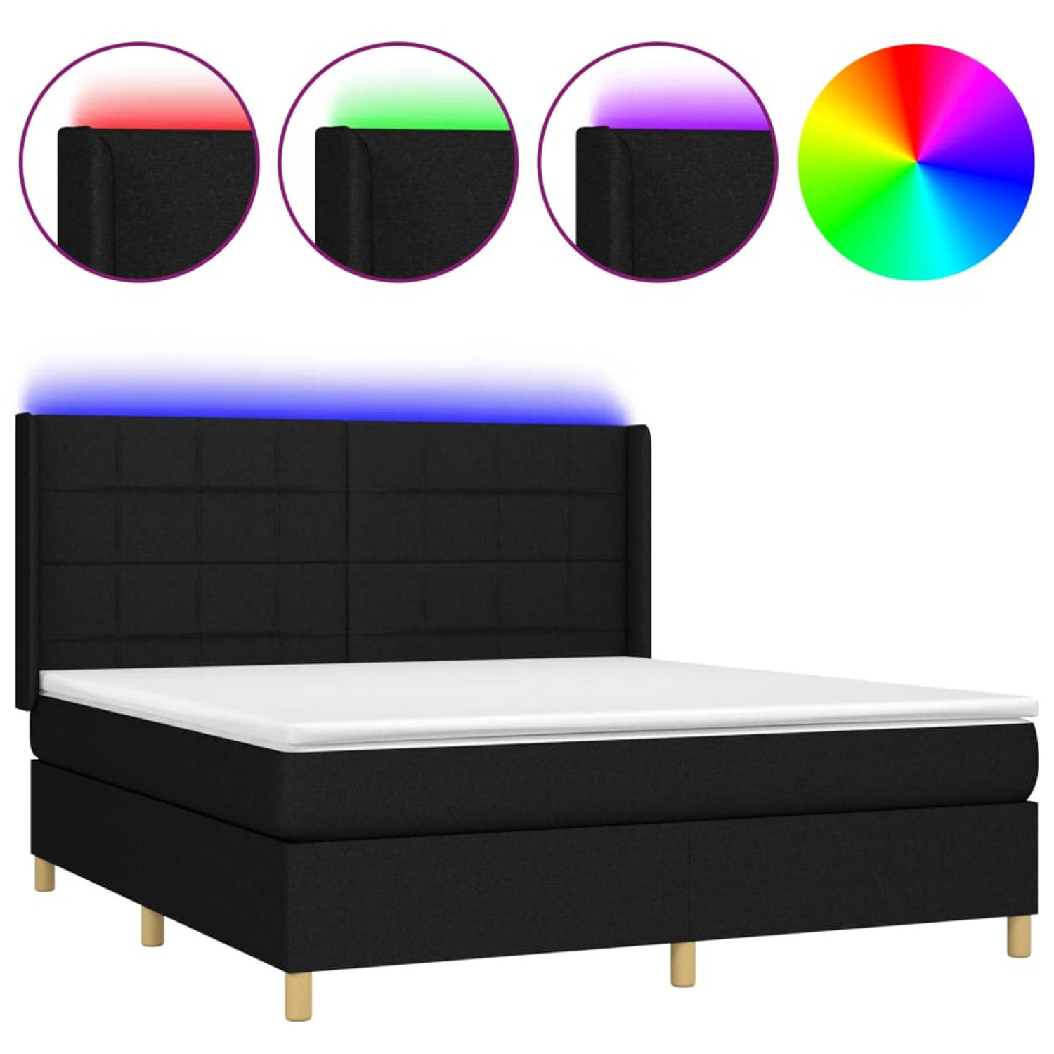 The Living Store Boxspring met matras en LED stof zwart 160x200 cm - Bed