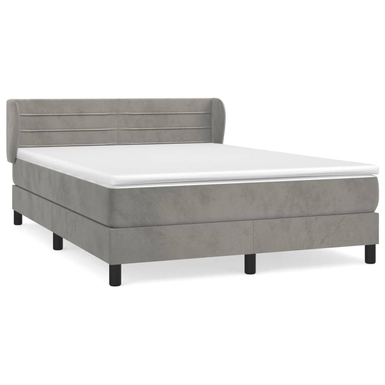 The Living Store Bed - Fluweel - Pocketvering - Middelhard - 193x147x78/88cm - Lichtgrijs