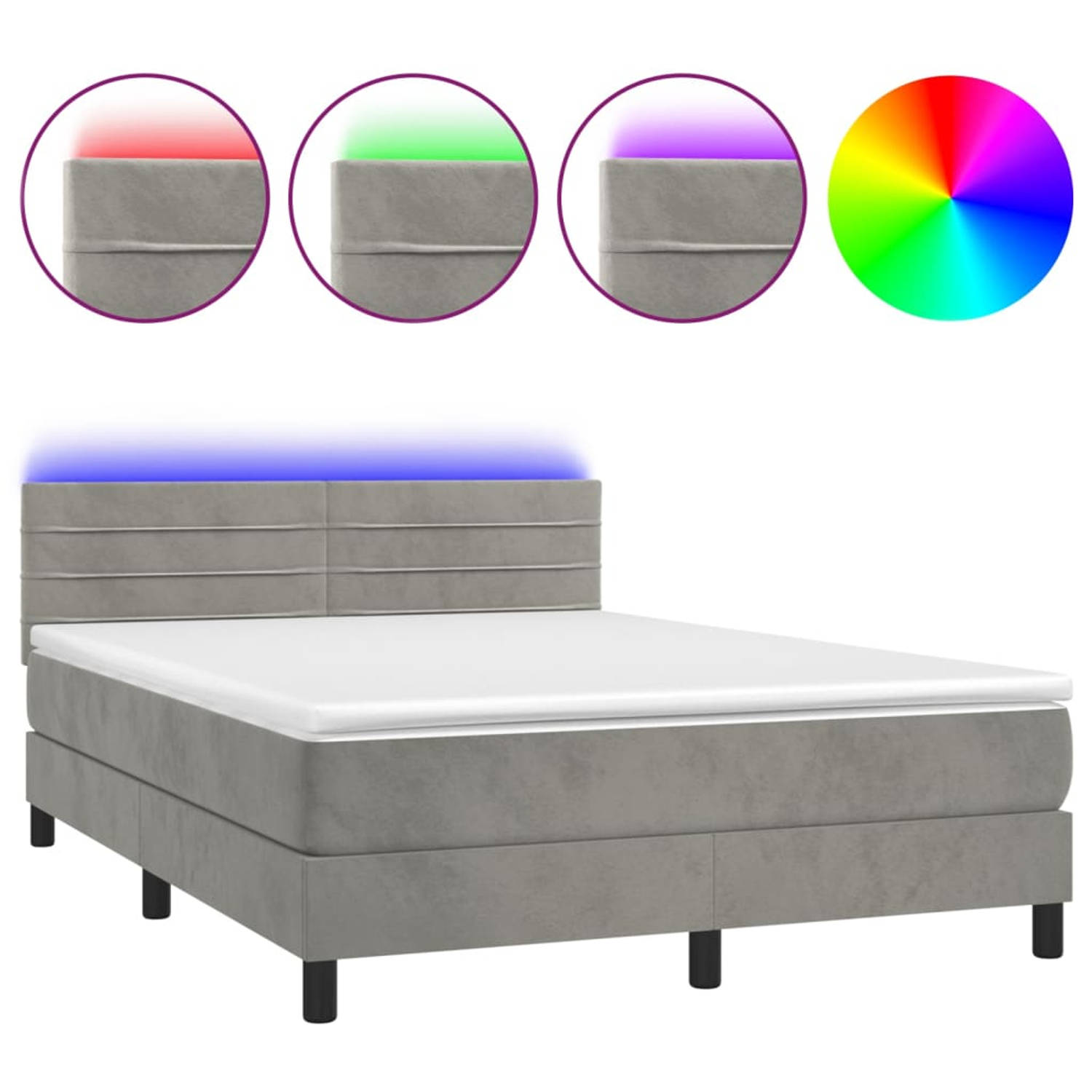 The Living Store Bed - LED - Fluwelen Stof - Verstelbaar Hoofdbord - Pocketvering Matras - Huidvriendelijk Topmatras - 193x144cm