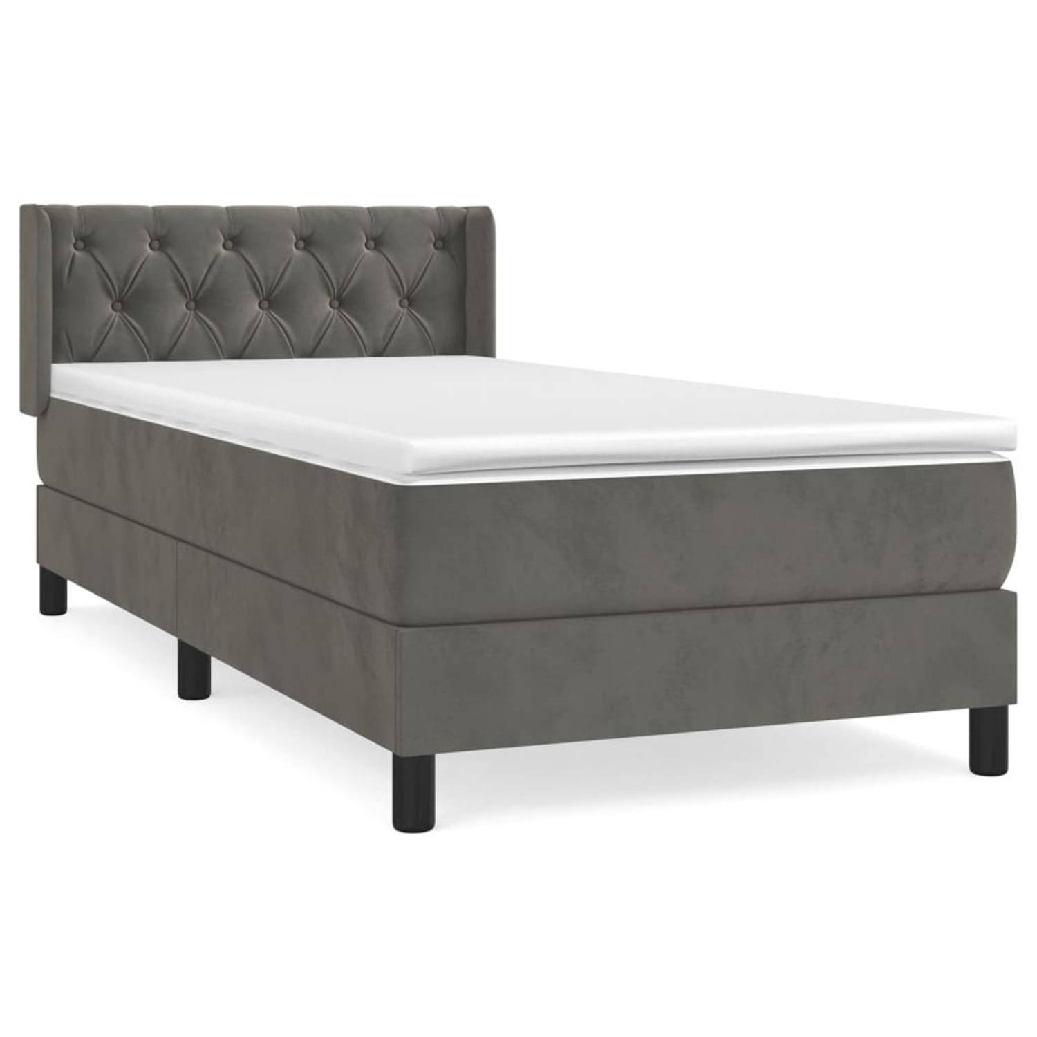 The Living Store Boxspringbed - fluweel - donkergrijs - 203x83x78/88 cm - pocketvering