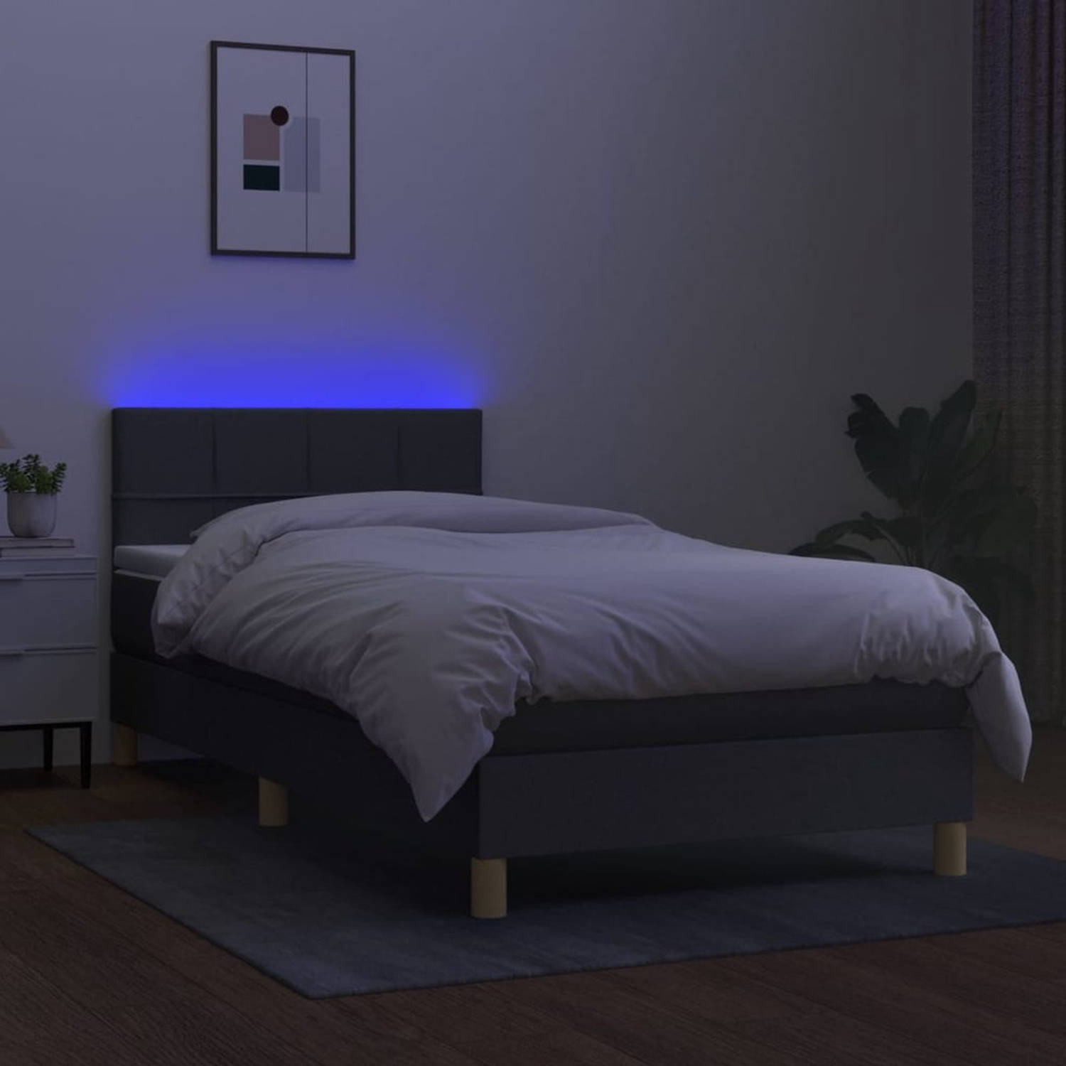 The Living Store Boxspring - Pocketvering matras - LED - 90x200 cm - Donkergrijs