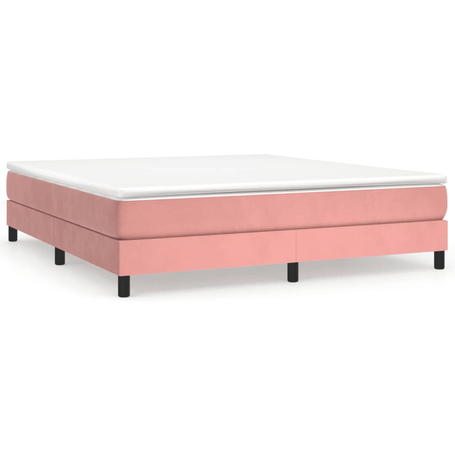 The Living Store Boxspringframe fluweel roze 160x200 cm - Bed
