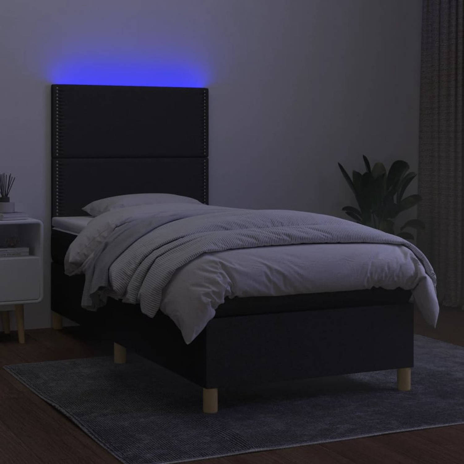 The Living Store Boxspring - LED - 203 x 80 x 118/128 cm - zwart