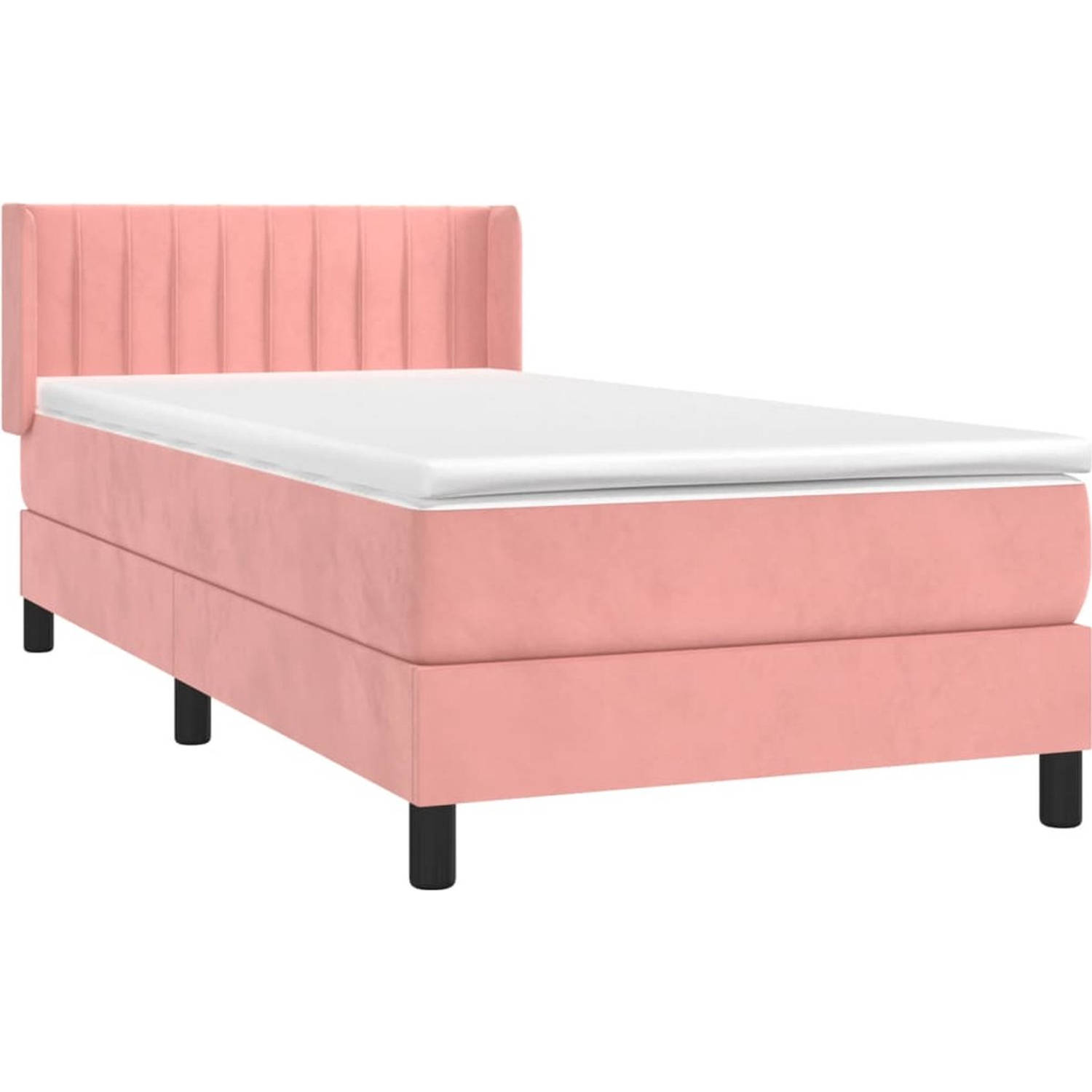 The Living Store Boxspringbed - fluweel - roze - 203x83x78/88 cm - pocketvering