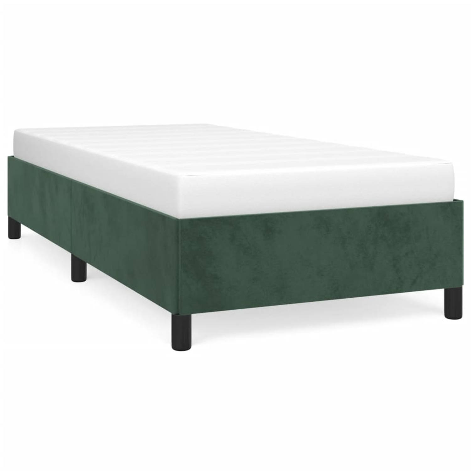 The Living Store Bedframe Velvet - Donkergroen - 193 x 93 cm - Ondersteunende poten - Multiplex lattenbodem