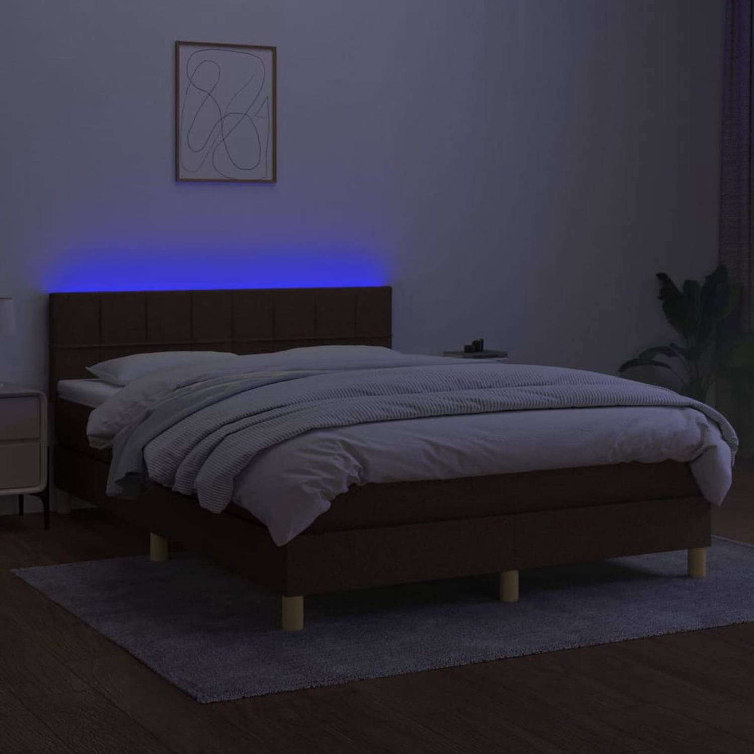 The Living Store Bed - donkerbruin - 193x144x78/88 cm - LED - pocketvering matras - huidvriendelijk topmatras