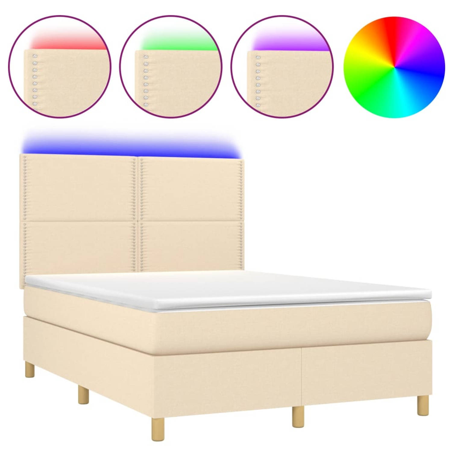 The Living Store Boxspring - Pocketvering matras - Kleurrijke LED-verlichting - Huidvriendelijk topmatras