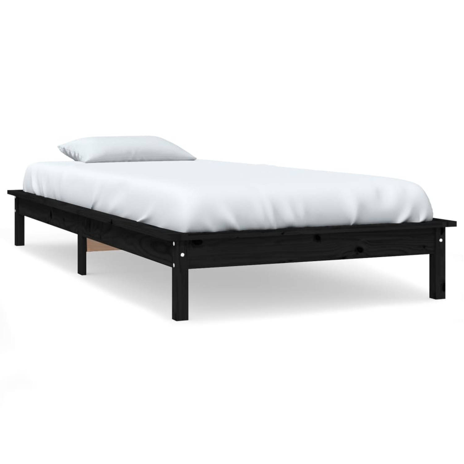 The Living Store Bedframe massief grenenhout zwart 75x190 cm 2FT6 Small Single - Bedframe - Bedframes - Bed - Bedbodem - Ledikant - Bed Frame - Massief Houten Bedframe - Slaapmeube