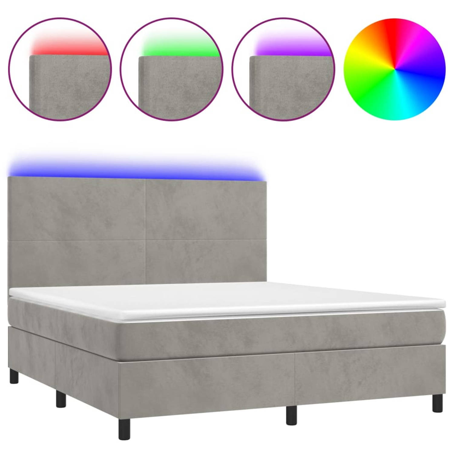 The Living Store Boxspring - LED - Fluweel - Verstelbaar hoofdbord - Pocketvering matras - Huidvriendelijk topmatras