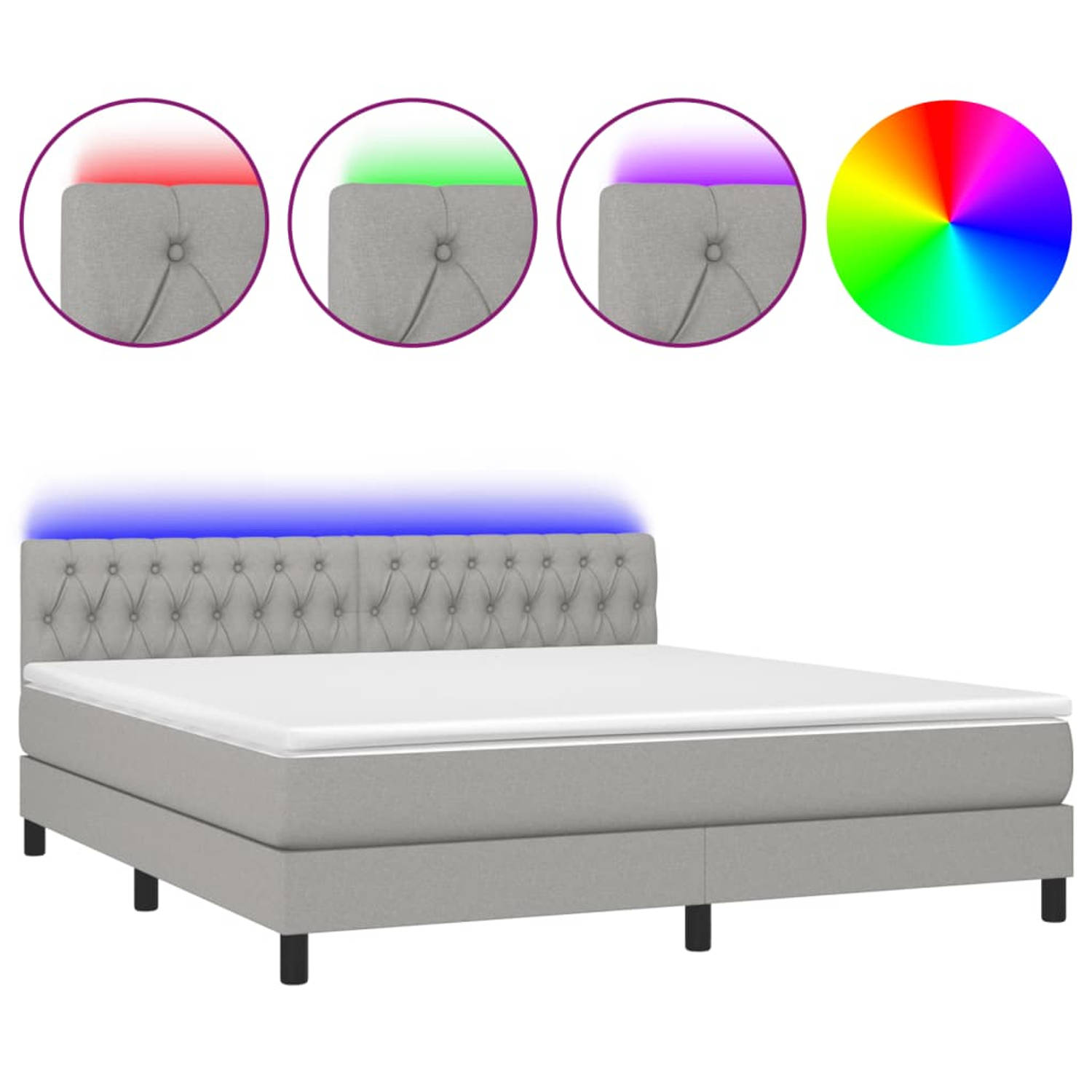 The Living Store Boxspring met matras en LED stof lichtgrijs 160x200 cm - Boxspring - Boxsprings - Bed - Slaapmeubel - Boxspringbed - Boxspring Bed - Tweepersoonsbed - Bed Met Matr