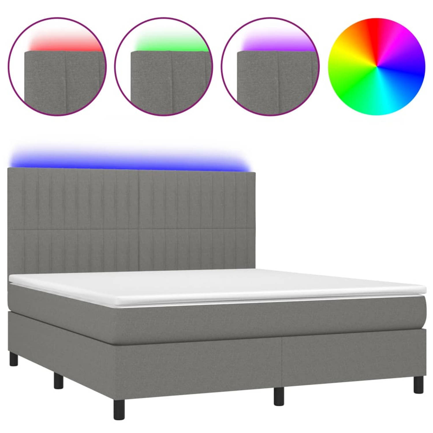 The Living Store Boxspring met matras en LED stof donkergrijs 180x200 cm - Bed