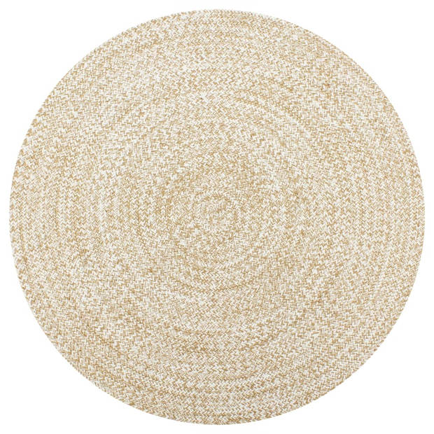 The Living Store Gevlochten Jute Tapijt - 120 cm Diameter - Handgemaakt - Wit en Naturel