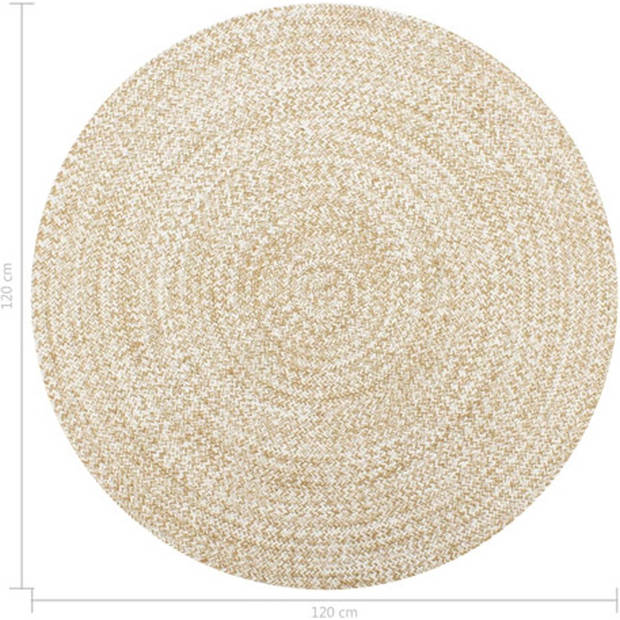 The Living Store Gevlochten Jute Tapijt - 120 cm Diameter - Handgemaakt - Wit en Naturel