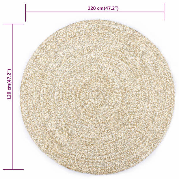 The Living Store Gevlochten Jute Tapijt - 120 cm Diameter - Handgemaakt - Wit en Naturel