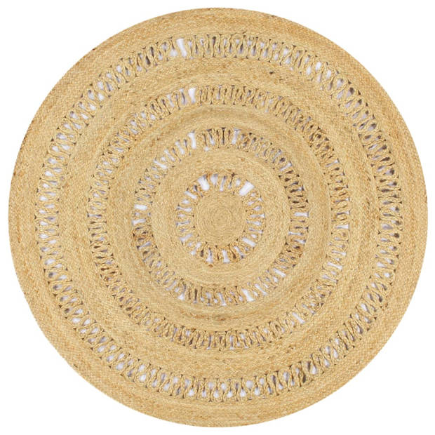 The Living Store Jute vloerkleed - 120 cm diameter - handgemaakt - naturel - uniek design - duurzaam materiaal