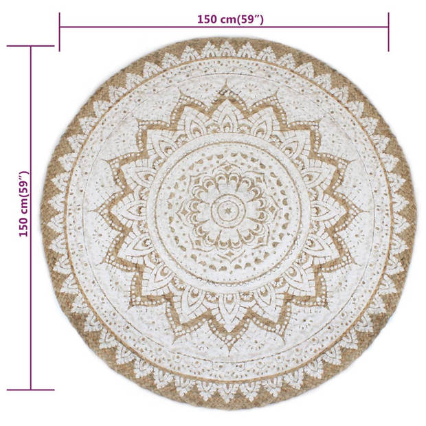 The Living Store Vloerkleed Jute - 150 cm - Mandala print