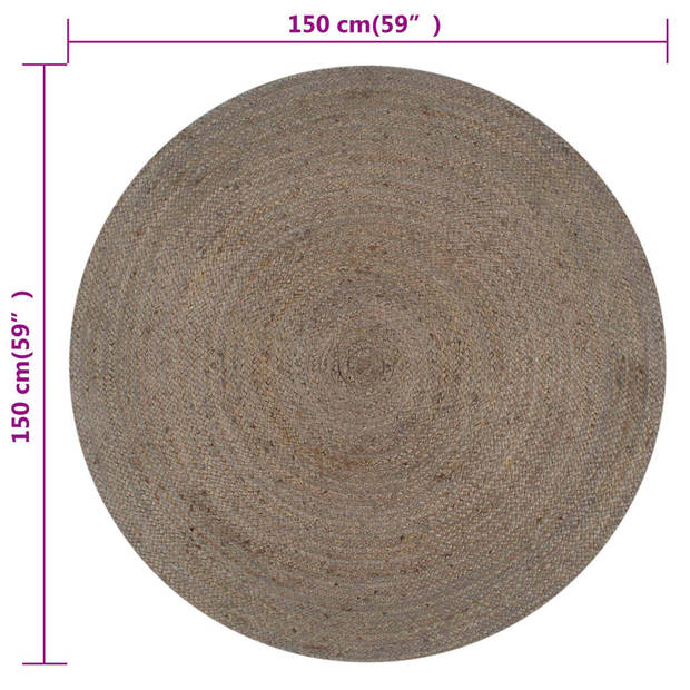 The Living Store Tapijt Grijs Gevlochten Jute - 150 cm Diameter - Handgemaakt