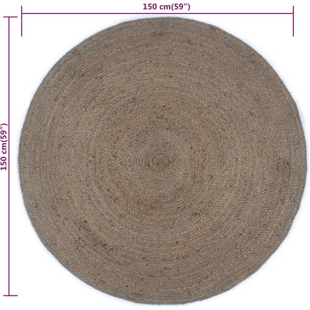 The Living Store Tapijt Grijs Gevlochten Jute - 150 cm Diameter - Handgemaakt