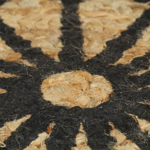 The Living Store Jute Vloerkleed - naturel en zwart patroon - 120 cm diameter - handgemaakt - aantrekkelijke textuur