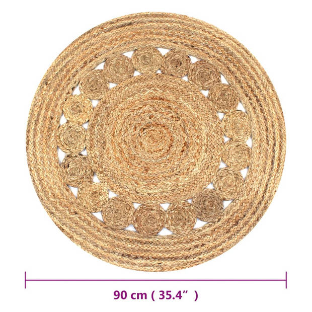 The Living Store naturel gevlochten jute tapijt - rond 90 cm - handgemaakt