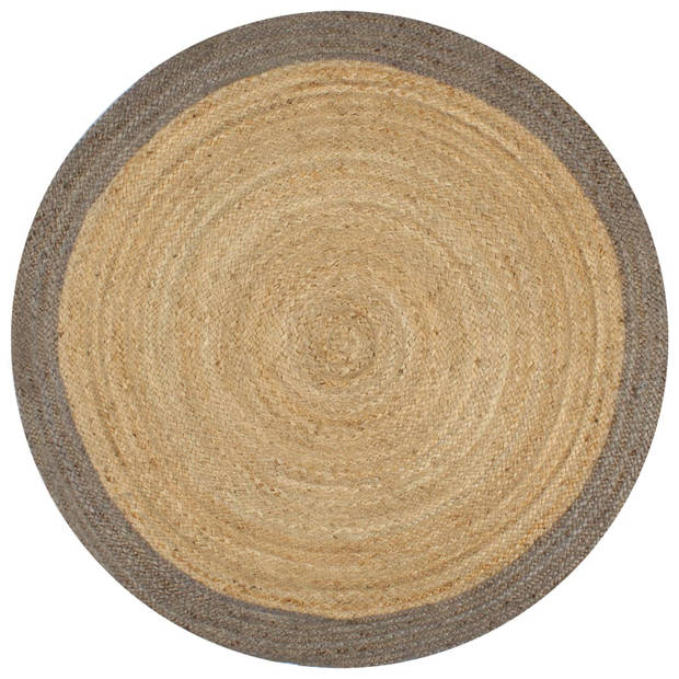 The Living Store Jute vloertapijt - 90 cm diameter - Handgemaakt - Natuurlijk en grijs - Aantrekkelijke textuur