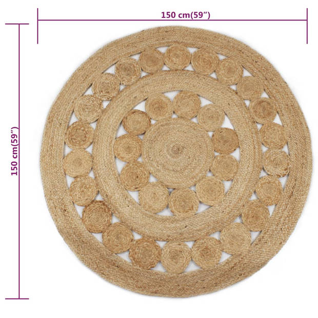 The Living Store Tapijt Jute - 150cm Diameter - Natuurlijk - Handgemaakt