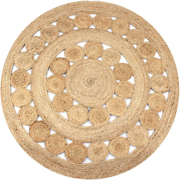 The Living Store Tapijt Jute - 150cm Diameter - Natuurlijk - Handgemaakt