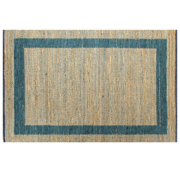 The Living Store Vloerkleed - Handgemaakt - Gevlochten Jute en Katoen - 160 x 230 cm - Blauw en Naturel