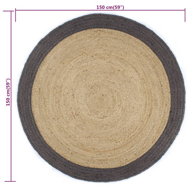 The Living Store Jute Tapijt - Gevlochten - 150 cm Diameter - Naturel en Donkergrijs - Handgemaakt