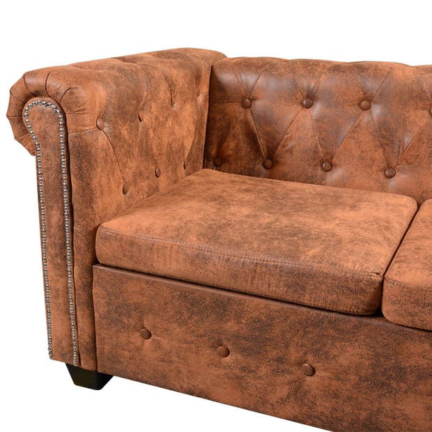 The Living Store Chesterfield Bank - 6-Zits - Bruin - 260 x 205 x 73 cm