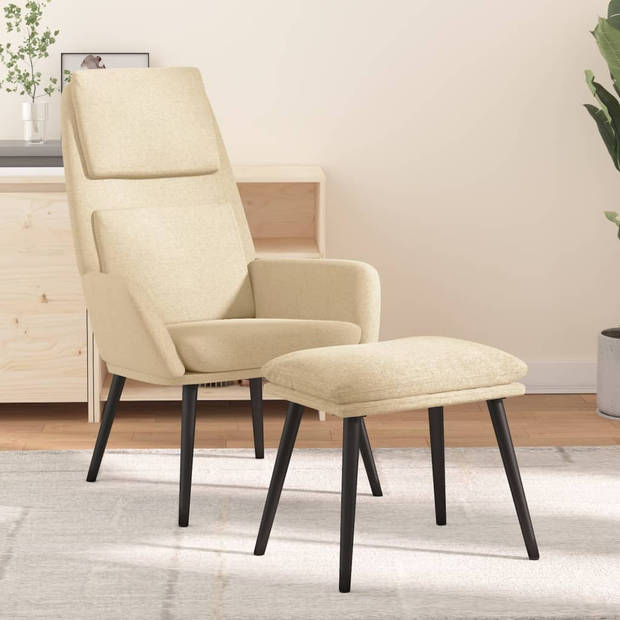 The Living Store Relaxstoel - Crème - 70 x 77 x 98 cm - Comfortabele relaxstoel met voetenbank