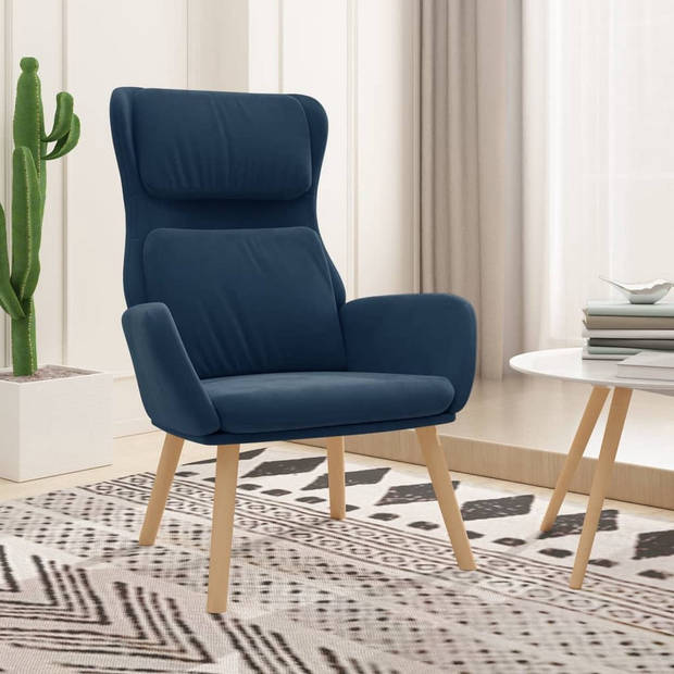 The Living Store Fauteuil Velvet - Blauw 70x77x98 cm - Optimaal zitcomfort