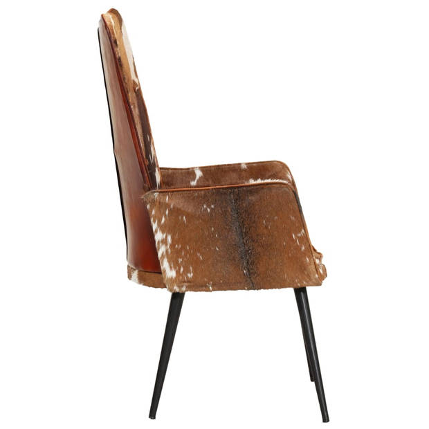 The Living Store Fauteuil - Armstoel - 55x41x97 - 100% echt leer - Bruin/wit - Knoopontwerp