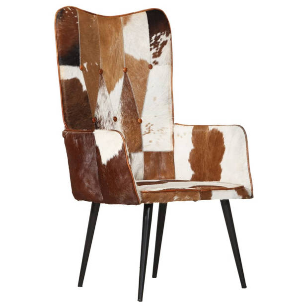 The Living Store Fauteuil - Armstoel - 55x41x97 - 100% echt leer - Bruin/wit - Knoopontwerp