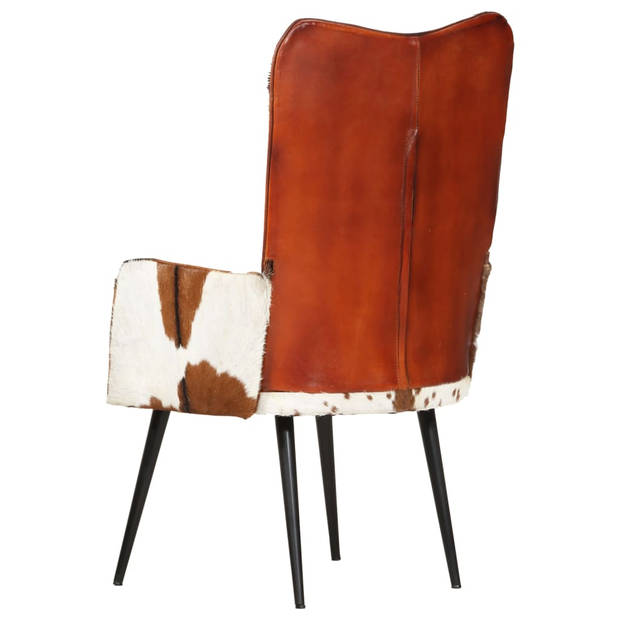 The Living Store Fauteuil - Armstoel - 55x41x97 - 100% echt leer - Bruin/wit - Knoopontwerp