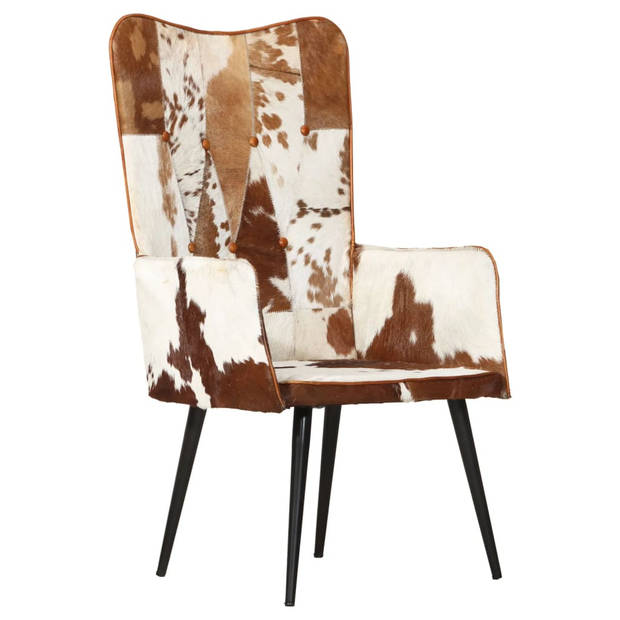 The Living Store Fauteuil - Armstoel - 55x41x97 - 100% echt leer - Bruin/wit - Knoopontwerp