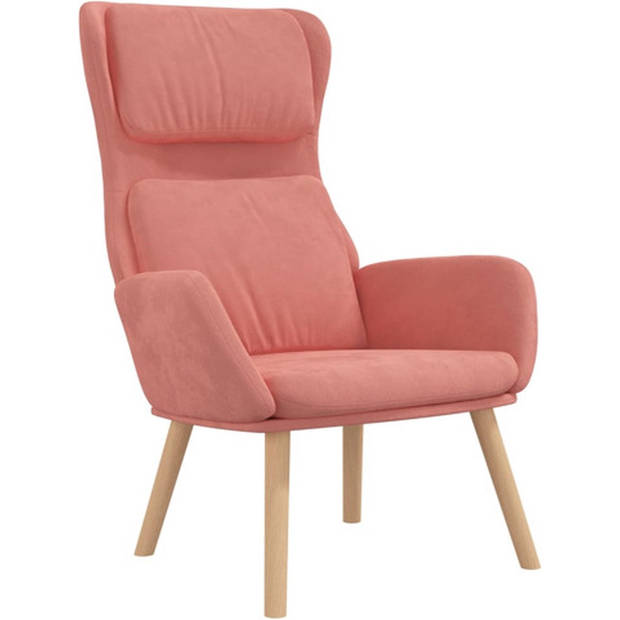 The Living Store Relaxstoel fluweel roze - Fauteuil