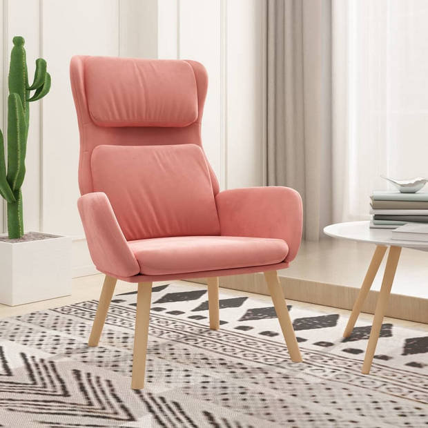 The Living Store Relaxstoel fluweel roze - Fauteuil