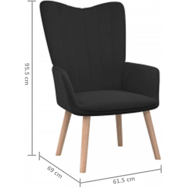 The Living Store Relaxstoel - zwart fluweel - 61.5 x 69 x 95.5 cm - stabiel en duurzaam