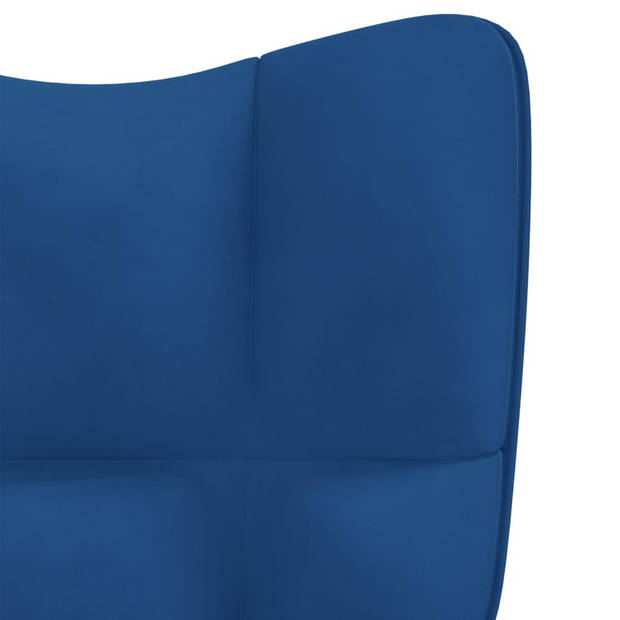 The Living Store Relaxstoel Velvet - Blauw 61.5x69x(94.5-102) cm - Hoogte verstelbaar