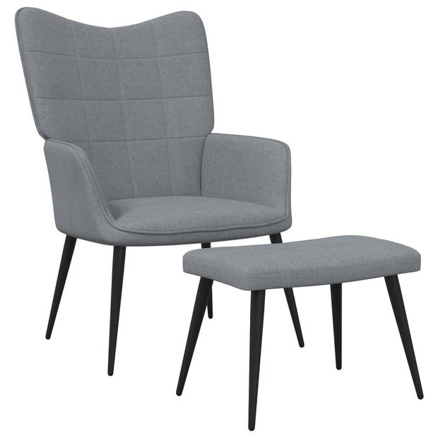 The Living Store Relaxstoel Relaxfauteuil - Lichtgrijs - 61 x 70 x 96.5 cm - Stof - staal