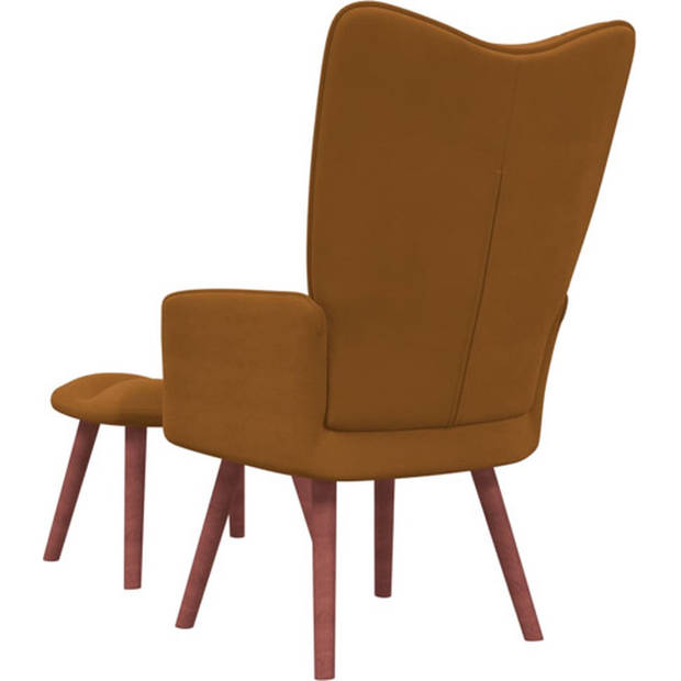 The Living Store Relaxstoel met voetenbank fluweel bruin - Fauteuil