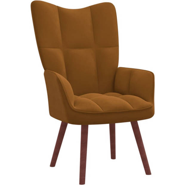 The Living Store Relaxstoel met voetenbank fluweel bruin - Fauteuil