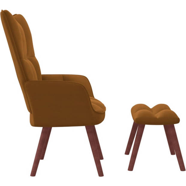 The Living Store Relaxstoel met voetenbank fluweel bruin - Fauteuil