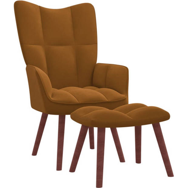 The Living Store Relaxstoel met voetenbank fluweel bruin - Fauteuil