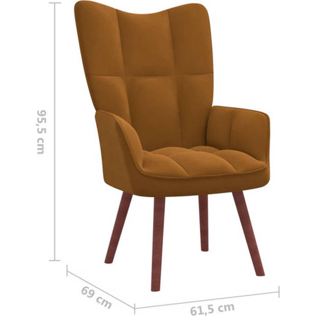 The Living Store Relaxstoel met voetenbank fluweel bruin - Fauteuil