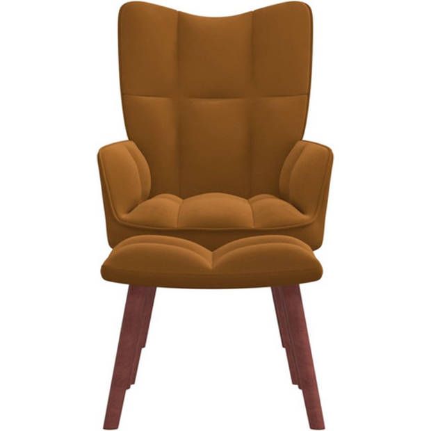 The Living Store Relaxstoel met voetenbank fluweel bruin - Fauteuil