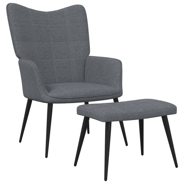 The Living Store Relaxstoel met voetenbank stof donkergrijs - Fauteuil