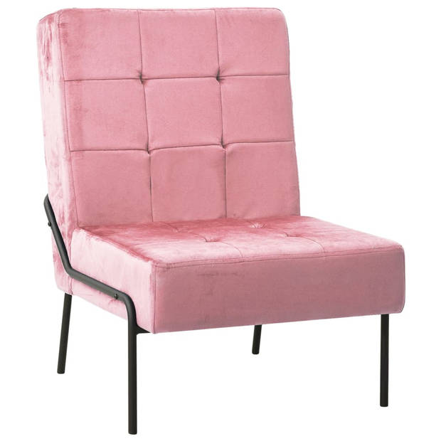 The Living Store Relaxstoel - Fluweel - 65 x 79 x 87 cm - Roze/Zwart - Max 110 kg