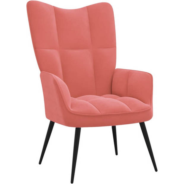 The Living Store Relaxstoel - Fluweel - Roze - 61 x 70 x 96.5 cm - Stevig en comfortabel